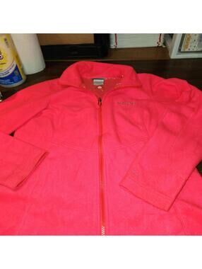 Columbia Fleece Full Zip Jacket Hot Neon Pink Coat Women’s Size M Great Cond.